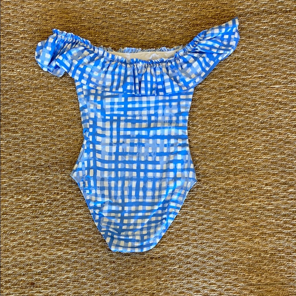 Lilly Pulitzer Blue Fiesta Gingham Off-Shoulder One-Piece Swimsuit - Picture 6 of 8